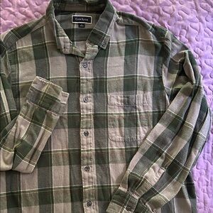 Club Room Men's Olive and Gray Plaid Shirt